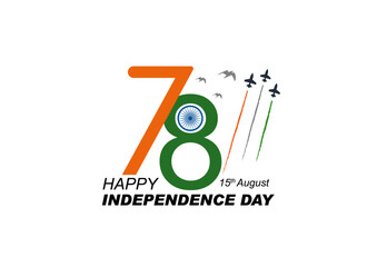 78th Year Anniversary. Vector Logo. 78th India Independence Day freedom celebration concept or tricolor flag, icon, poster, banner. 15 August Celebration 78th Independence Day. template design