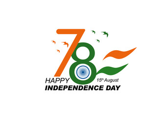 15 August Celebration 78th Independence Day. template design.  78th Year Anniversary. Vector Logo. 78th India Independence Day freedom celebration concept or tricolor flag, icon, poster, banner
