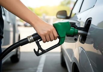 Woman Hand Holding Fuel Pump Nozzle