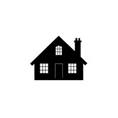 Small house icon in black silhouette with chimney and window arrangement, suitable for real estate symbols