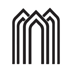 Abstract geometric art, three arched forms, minimalist vector illustration, modern design, symmetrical pattern.