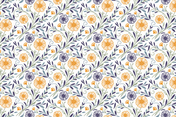 outline floral seamless texture, trendy cotton flower pattern, one line textile fabric sketch, modern pillow cover repeat, wrapping paper stylish art, hand drawn fashion print, nature inspired design
