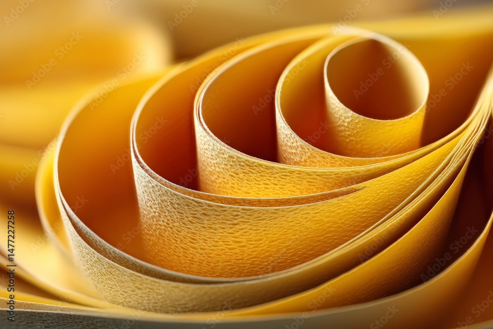 Poster intricate yellow paper curls showcasing craftsmanship in a delicately arranged spiral formation