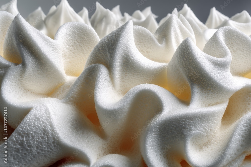 Poster Decorative whipped cream topping on a dessert close-up with soft peaks and smooth texture displayed on a neutral background