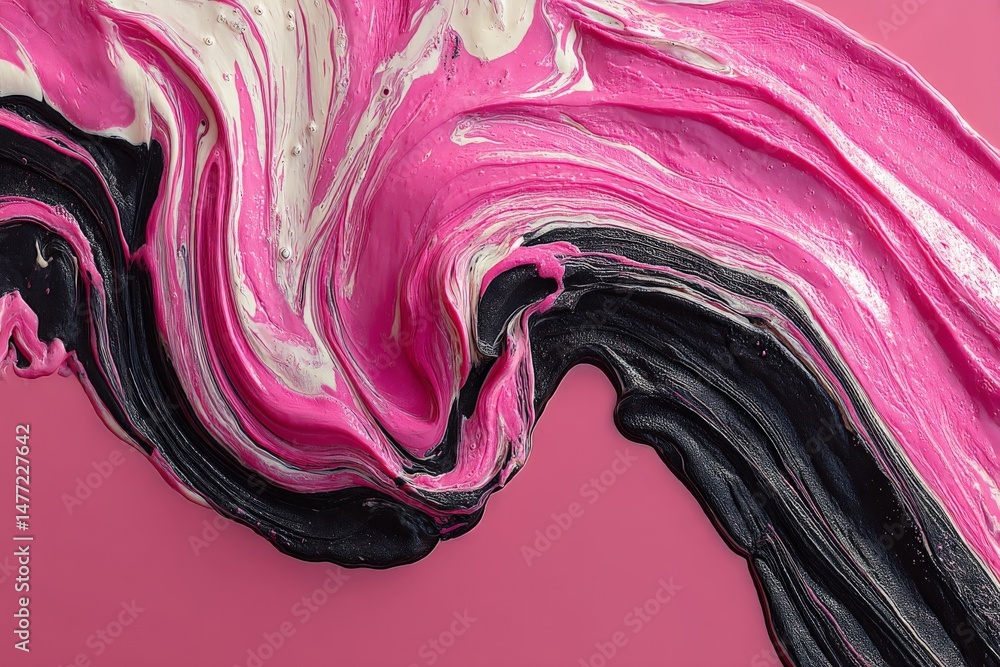 Fototapete vibrant pink and black abstract swirl pattern created with paint on a smooth surface for artistic ex