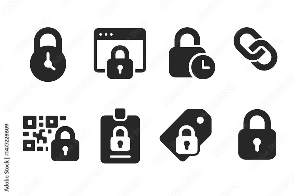 Poster Collection of web icons representing security features and online protection tools