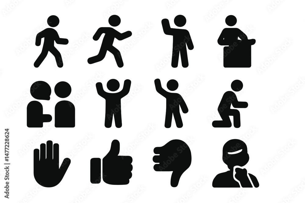 Aufkleber collection of web icons illustrating diverse human activities and gestures in a minimalist design