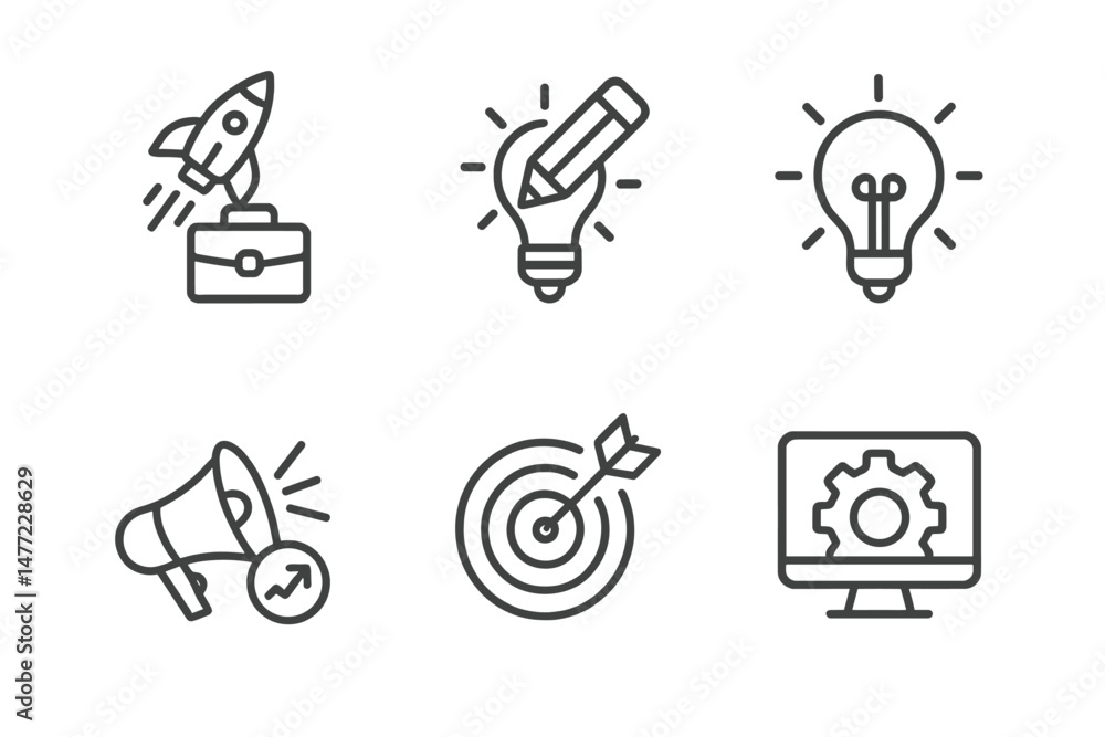 Aufkleber Set of minimal web icons representing creativity, communication, and technology for modern digital applications