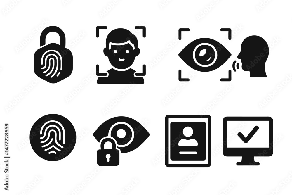 Leinwandbilder Collection of web icons representing security, identification, and biometric authentication in digital applications