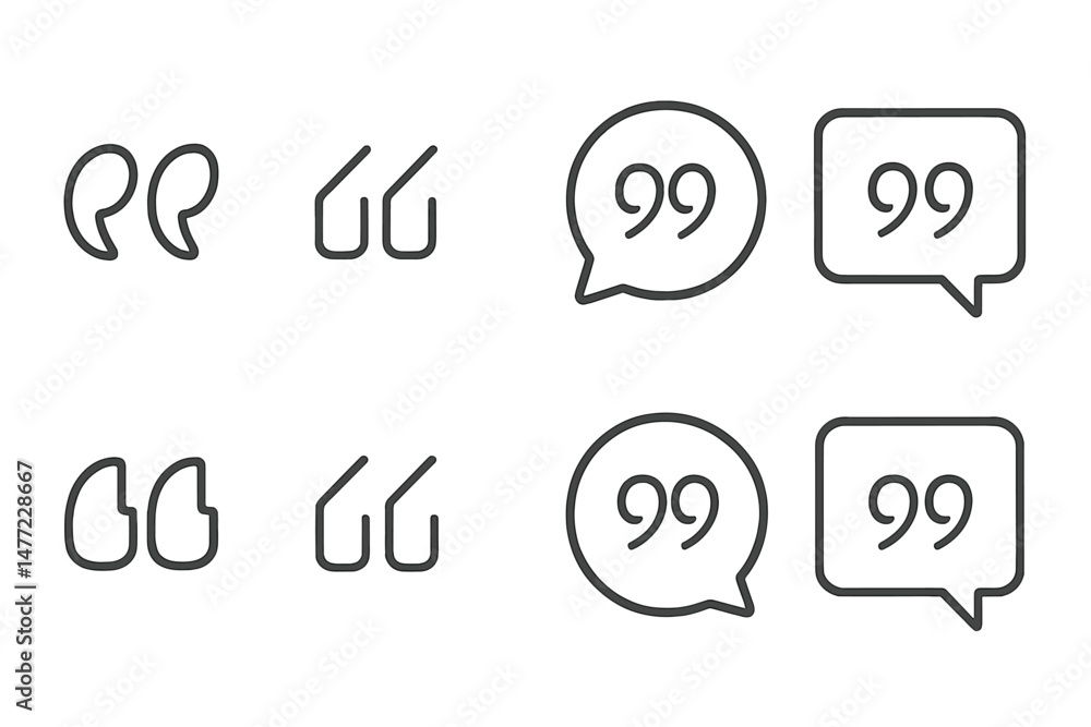 Poster Set of web icons featuring quotation marks and speech bubbles designed for digital communication