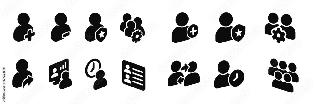 Aufkleber set of web icons illustrating user interactions, security features, and social connectivity for digi