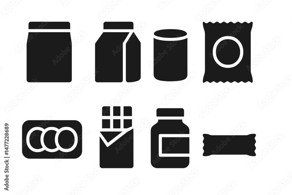 Poster Set of web icons representing various food and beverage packaging for digital design use