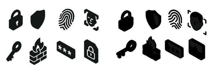 Collection of web icons featuring security, authentication, and data protection symbols for digital applications and services