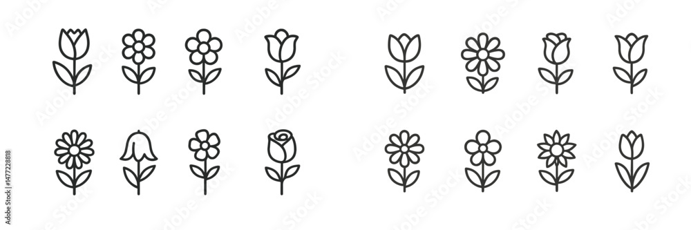 Aufkleber Web icons featuring various flower designs suitable for digital projects and user interfaces