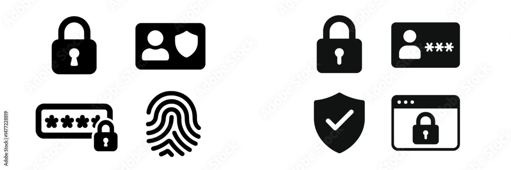 Aufkleber set of web icons featuring security symbols such as locks, shields, and fingerprint designs for digi