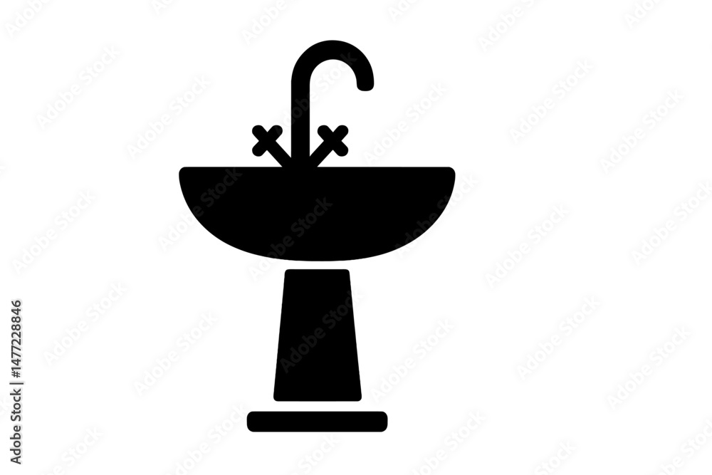Poster Set of web icons featuring black silhouettes of a decorative sink with a faucet and basin for design projects