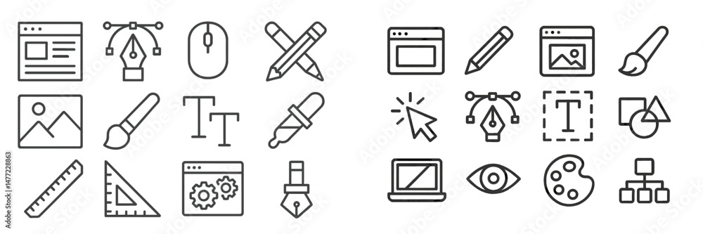 Poster Collection of web design icons featuring tools for creativity and digital projects