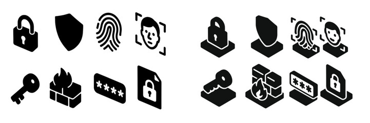 Collection of web icons representing security, privacy, and authentication concepts for digital applications and services
