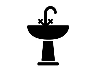 Set of web icons featuring black silhouettes of a decorative sink with a faucet and basin for design projects