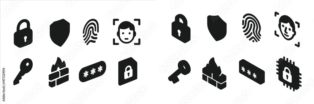 Poster Set of web icons representing security features and user authentication methods for digital applications