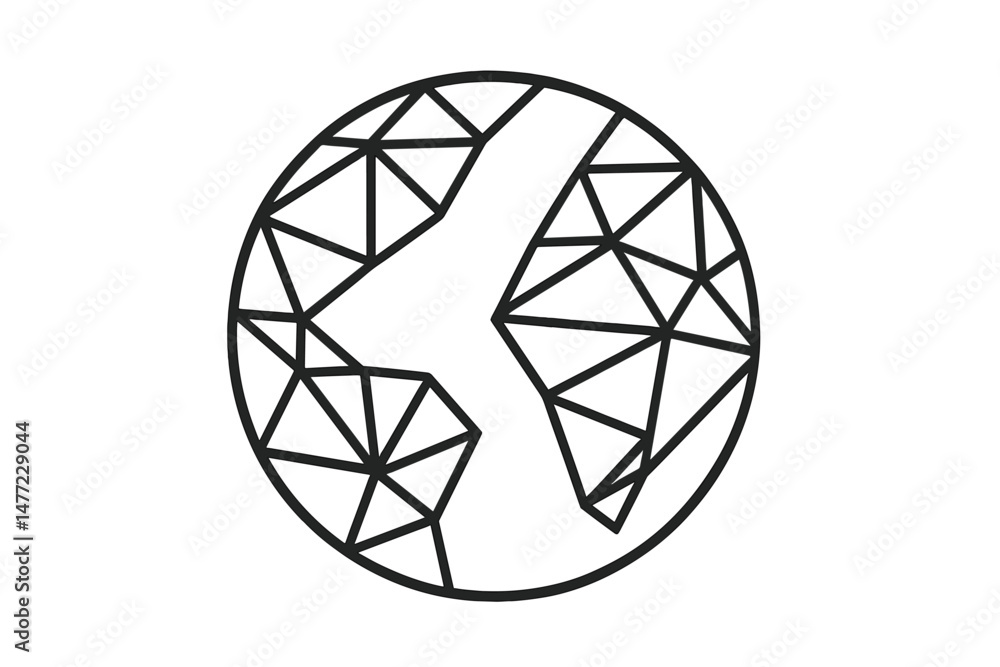 Poster Set of minimalist web icons featuring geometric designs representing global connectivity and technology trends for modern applications