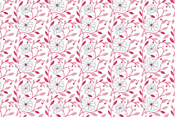 hand drawn seamless floral print, one line modern textile sketch, fashion cotton flower repeat, stylish pillow cover texture, wrapping paper design art, nature outline fabric pattern, trendy textile i