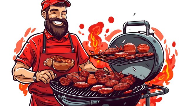 Cartoon BBQ Cookout Invite Vector Illustration for Summer Celebrations and Events