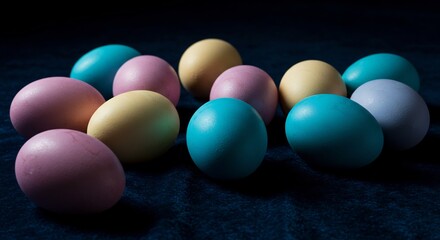 Pastel Colored Eggs on Dark Velvet