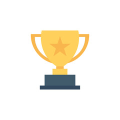 Flat design illustration of a golden trophy cup with a star in the center, symbolizing success, achievement, and victory. Ideal for awards, sports, or recognition themes.