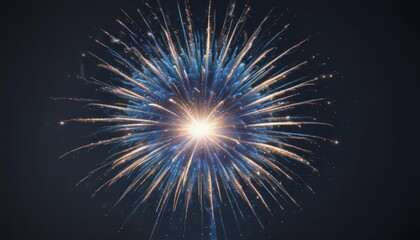 Single blue firework exploding, intense radiant detail, burst, sky, celebration