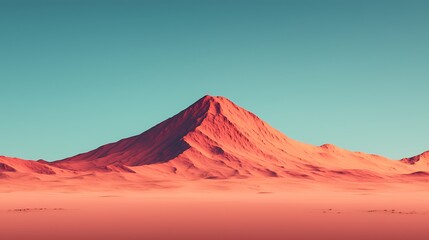 Fototapeta premium A solitary mountain rises above a vast, arid desert under a clear blue sky, creating a striking, surreal landscape.