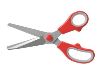 Open red handle scissors flat lay illustration isolated against black background