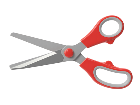 Open red handle scissors flat lay illustration isolated against black background