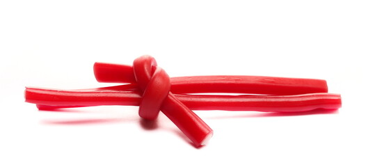 Strawberry licorice isolated on white background, side view