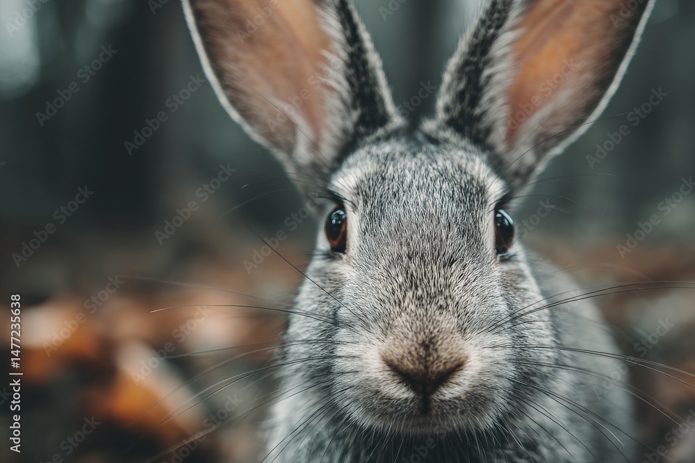 Aufkleber close encounter with a curious rabbit in a serene forest setting during early morning light