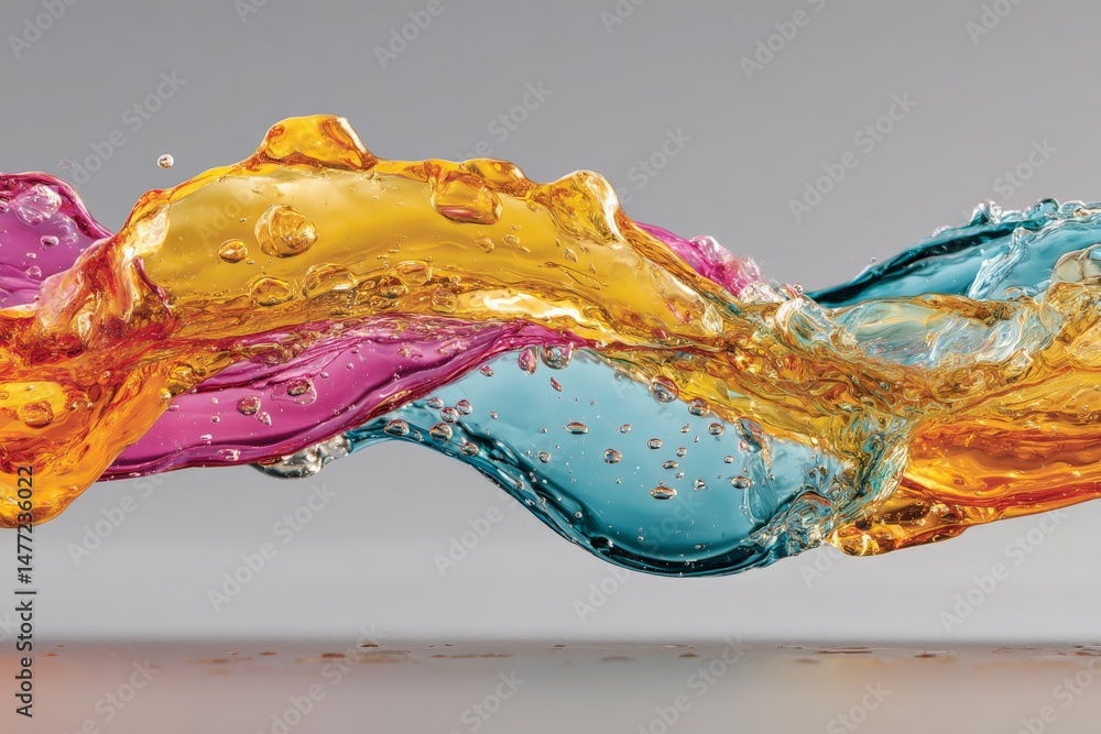 Poster Colorful waves of liquid in dynamic motion create a vibrant visual display