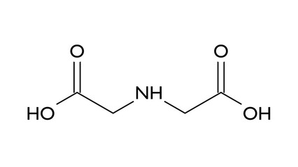 iminodiacetic acid molecule, structural chemical formula, ball-and-stick model, isolated image chelating agent