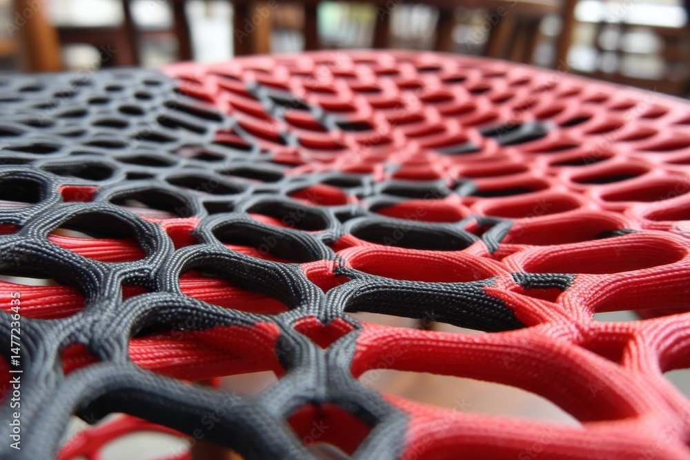 Poster detailed close-up of a textured mesh fabric showcasing intricate patterns in vibrant colors at a mod