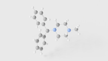 cyclizine molecule 3d, molecular structure, ball and stick model, structural chemical formula antihistamine