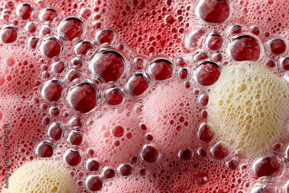 Poster bubbles and foam create a colorful pattern in a refreshing beverage during summer