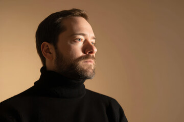 Fototapeta premium portrait of neuromarketer positioned to right displaying penetrating emotion