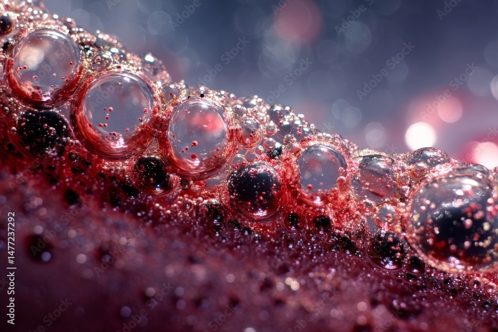 Poster Bubbles floating in liquid with shimmering reflections under soft light at an artful angle