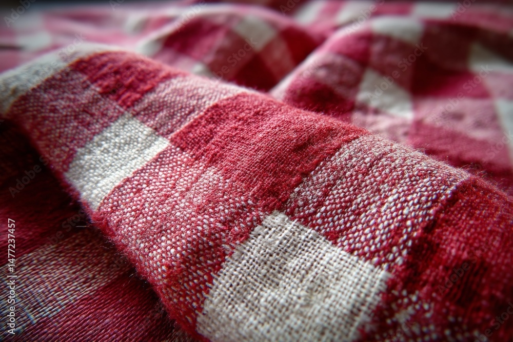 Poster textured close-up of woven red and white checkered fabric showcasing craftsmanship and pattern detai
