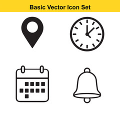 Basic Icon Set: Location, Time, Notification, Calendar Symbols