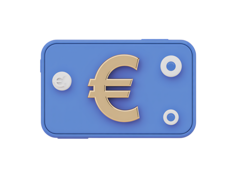 Conceptual 3d illustration of euro currency symbol on a blue rectangular background for financial themes