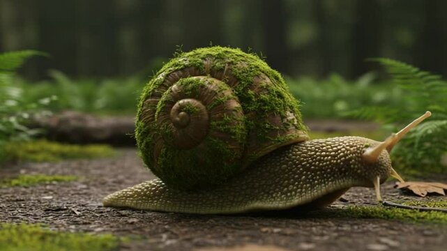 3D mossy-textured 'SNAIL' with slow motion &mdash; chill and steady.