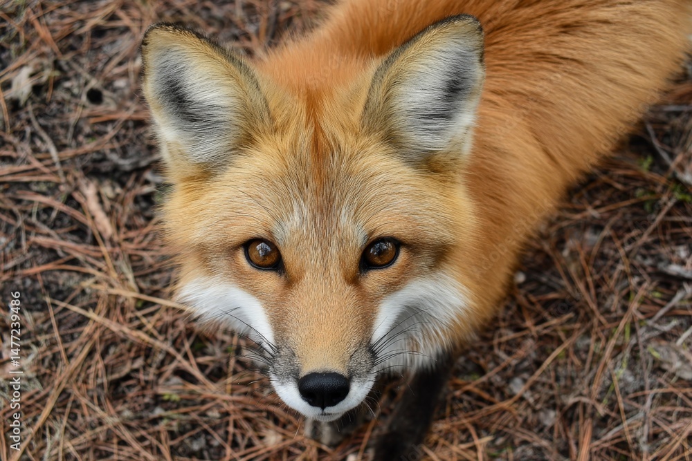 Poster red fox observing its surroundings in a forest during daylight hours