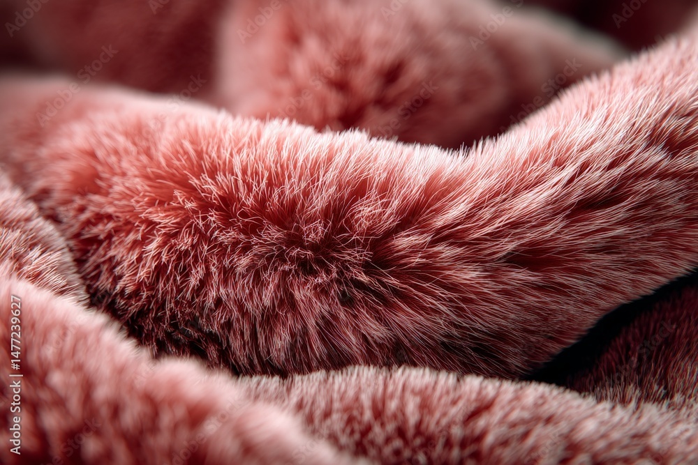 Poster soft pink faux fur fabric draping elegantly, showcasing texture and rich color in a close-up view