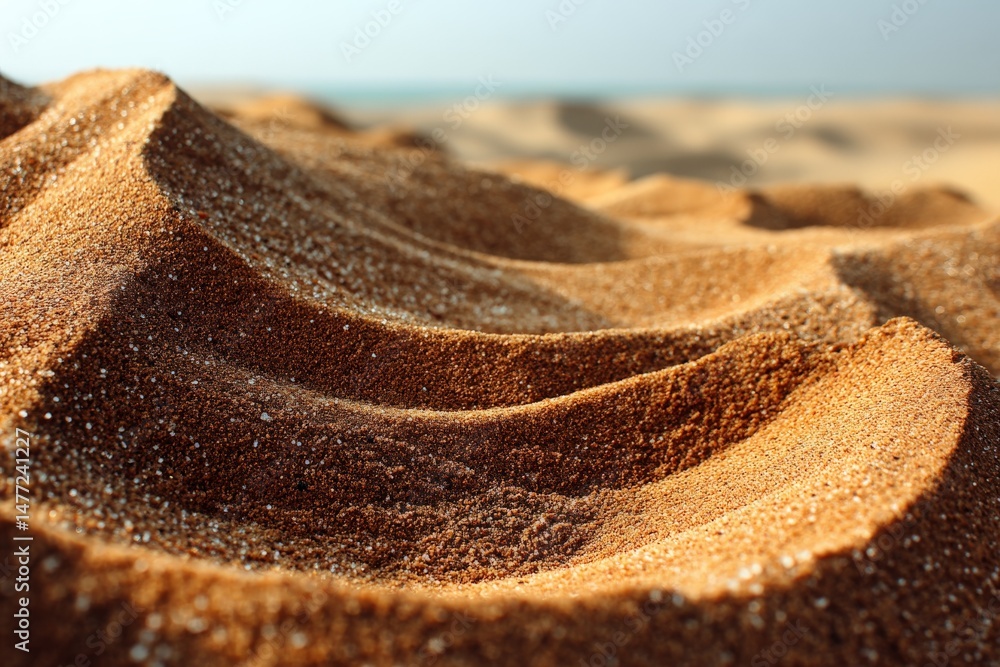Poster textured sand dunes create a mesmerizing pattern under sunlight at the beach during daylight