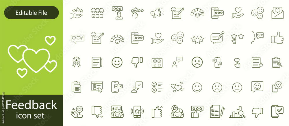 Poster feedback set of web icons in line style. feedback and review icons for web and mobile app. customer 